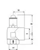 Sicherheitsventil von IMI Hydronic Engineering, mit einem zylindrischen Gehäuse und separatem Anschluss, gekennzeichnet durch Dimensionen und Anschlusssystem.